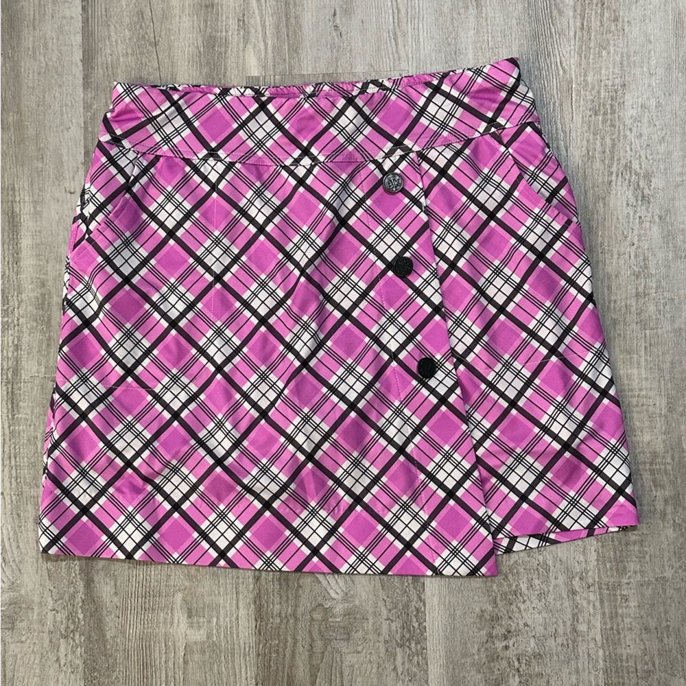 Belyn Key Golf Button Wrap Skort pink plaid  Size Small